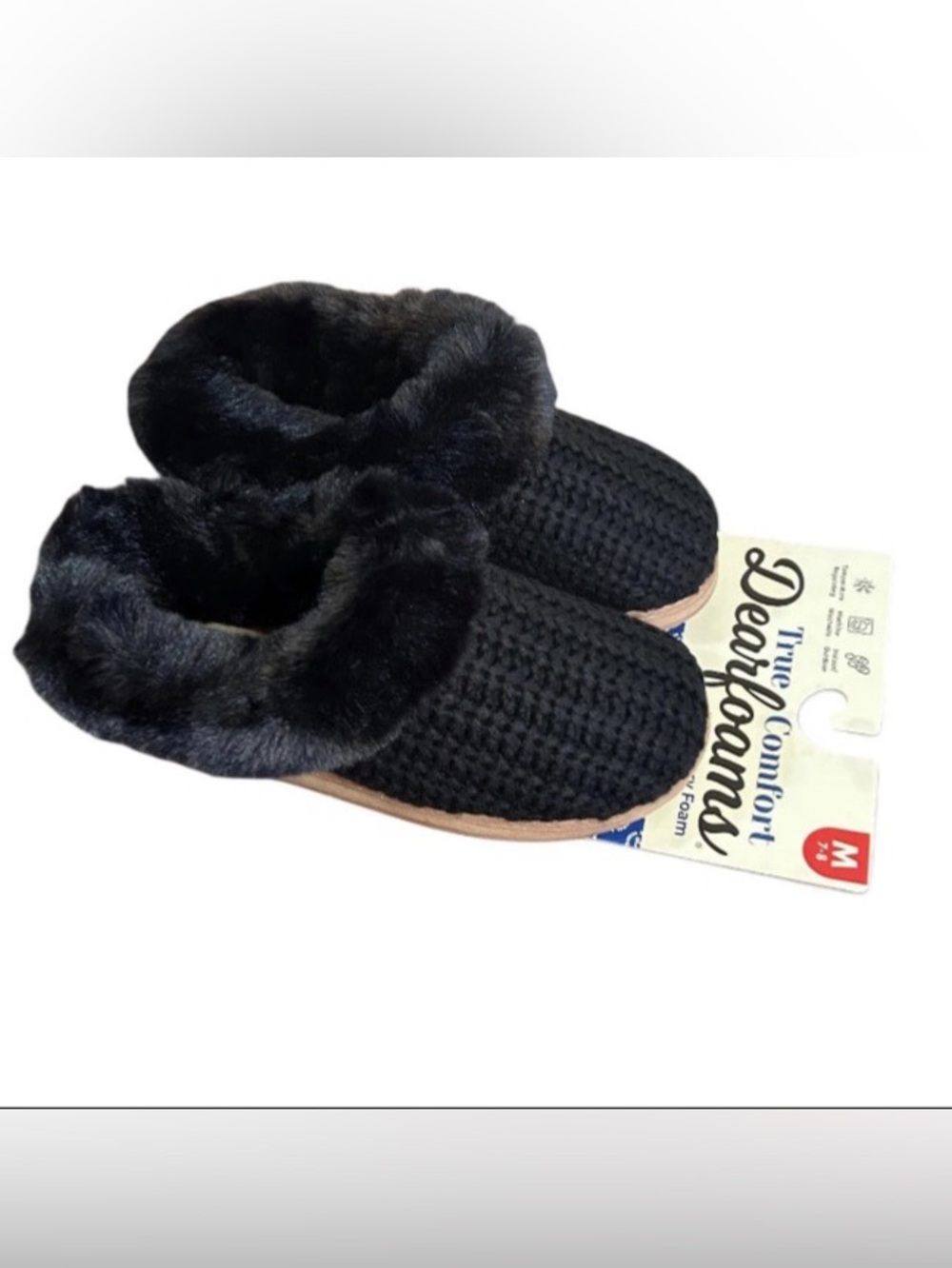 Dearfoam Clog Slippers Womens Medium Size 7-8 Memory Foam Black Knit Slip Ons